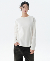ウィメンズリラックスクルーネック長袖Tシャツ[クリーム]