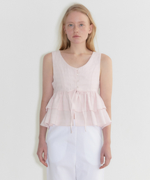 V-Neck Vest Tiered Blouse (Light Pink)