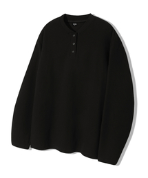 TRILLION（トリリオン）の「ワッフルリングスナップヘンリーネックロングスリーブ[ブラック]（Tシャツ/カットソー）」