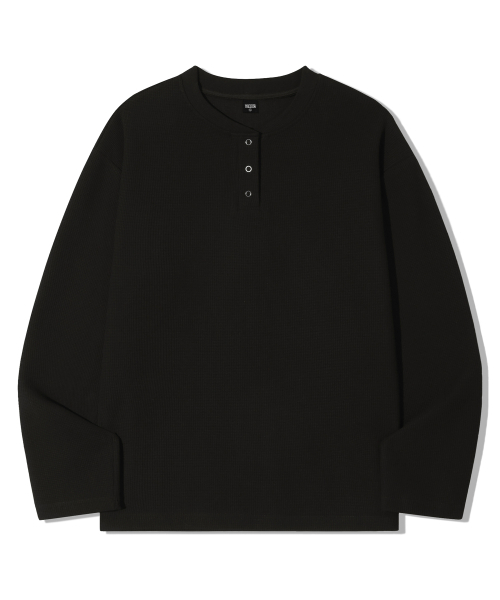 TRILLION（トリリオン）の「ワッフルリングスナップヘンリーネックロングスリーブ[ブラック]（Tシャツ/カットソー・レディース・その他・MEDIUM/LARGE/X-LARGE）」の4枚目の写真