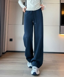 センターラインスウェットワイドパンツ/美脚リラックスジャージーパンツ