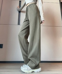 センターラインスウェットワイドパンツ/美脚リラックスジャージーパンツ