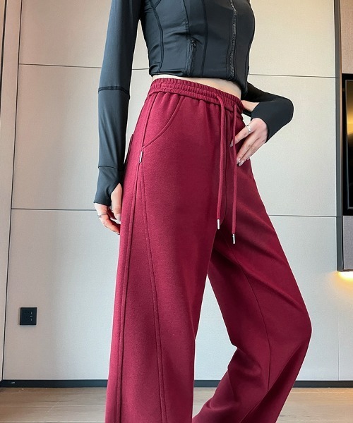 HANDO(ハンド)の「センターラインスウェットワイドパンツ/美脚リラックスジャージーパンツ(スウェットパンツ・レディース・ネイビー/チャコール/カーキ/ワイン/アイボリー/ブラック/グレー・S/M/L/XL/XXL)」の7枚目の写真
