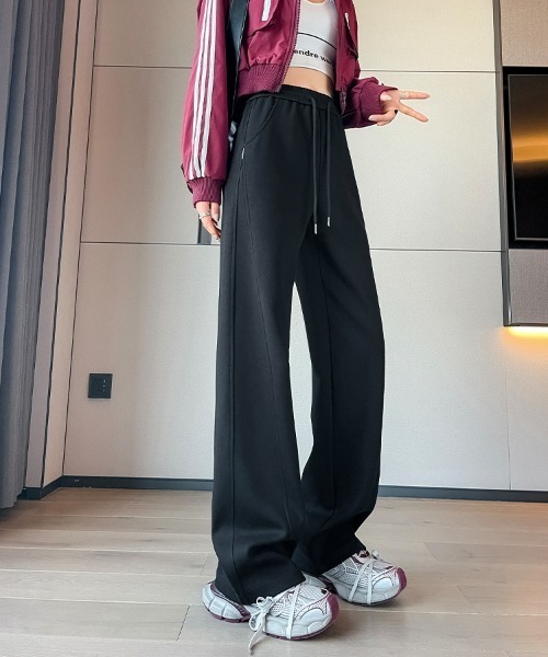 HANDO(ハンド)の「センターラインスウェットワイドパンツ/美脚リラックスジャージーパンツ(スウェットパンツ・レディース・ネイビー/チャコール/カーキ/ワイン/アイボリー/ブラック/グレー・S/M/L/XL/XXL)」の19枚目の写真