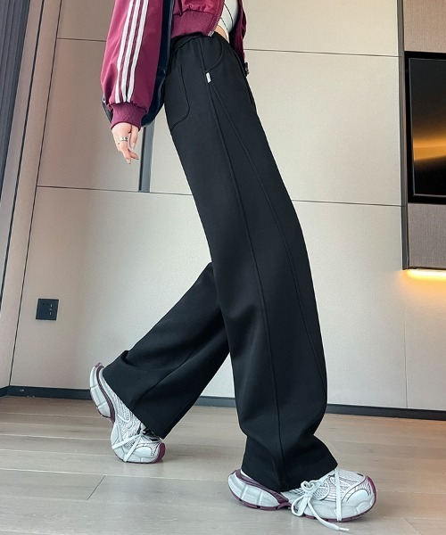 HANDO(ハンド)の「センターラインスウェットワイドパンツ/美脚リラックスジャージーパンツ(スウェットパンツ・レディース・ネイビー/チャコール/カーキ/ワイン/アイボリー/ブラック/グレー・S/M/L/XL/XXL)」の21枚目の写真