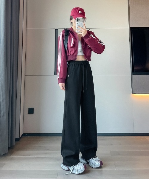 セール】センターラインスウェットワイドパンツ／美脚リラックス