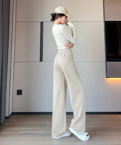 センターラインスウェットワイドパンツ／美脚リラックスジャージー