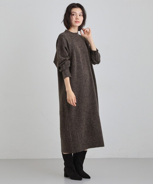 THE SHOP TK (ザ ショップ ティーケー )の「ウール混杢調ハイネックワンピース(ワンピース・レディース・ライトグレー/ダークブラウン/ボルドー・12/13)」の2枚目の写真