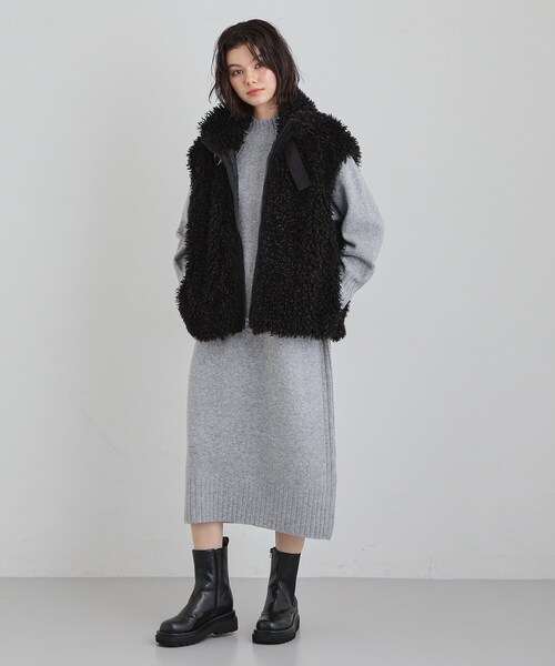 THE SHOP TK (ザ ショップ ティーケー )の「ウール混杢調ハイネックワンピース(ワンピース・レディース・ライトグレー/ダークブラウン/ボルドー・12/13)」の7枚目の写真