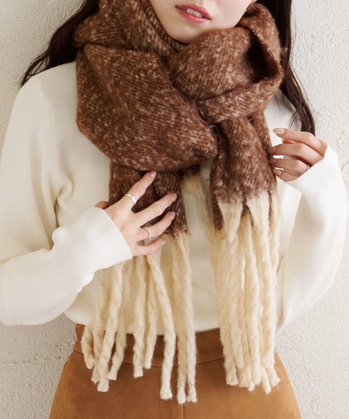 mystic（ミスティック）の「カラーフリンジストール（ストール/ショール・レディース・グレー/ブラウン/ピンク・ONE SIZE）」の3枚目の写真