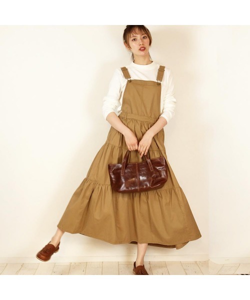 aity(アイティ)の「2wayサロペットティアードマキシスカート(ジャンパースカート・レディース・ブラック/カーキ/ベージュ・M/L/LL/3L/4L)」の1枚目の写真