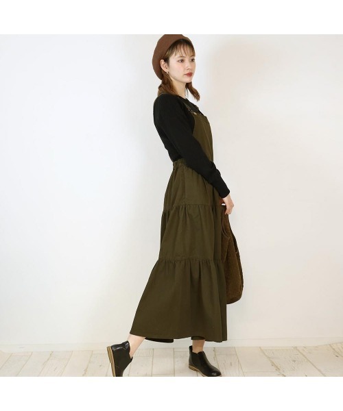 aity(アイティ)の「2wayサロペットティアードマキシスカート(ジャンパースカート・レディース・ブラック/カーキ/ベージュ・M/L/LL/3L/4L)」の15枚目の写真
