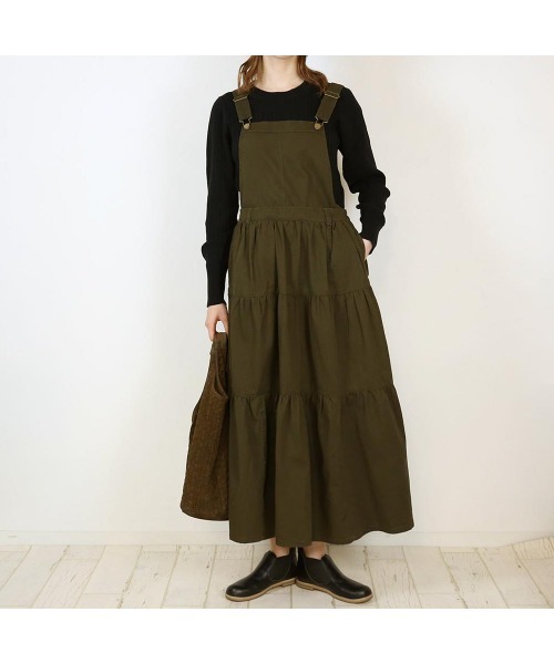 aity(アイティ)の「2wayサロペットティアードマキシスカート(ジャンパースカート・レディース・ブラック/カーキ/ベージュ・M/L/LL/3L/4L)」の5枚目の写真