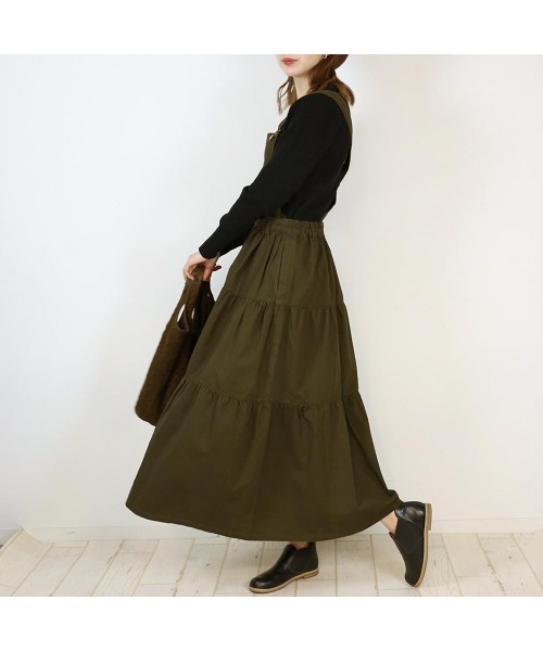 aity(アイティ)の「2wayサロペットティアードマキシスカート(ジャンパースカート・レディース・ブラック/カーキ/ベージュ・M/L/LL/3L/4L)」の6枚目の写真