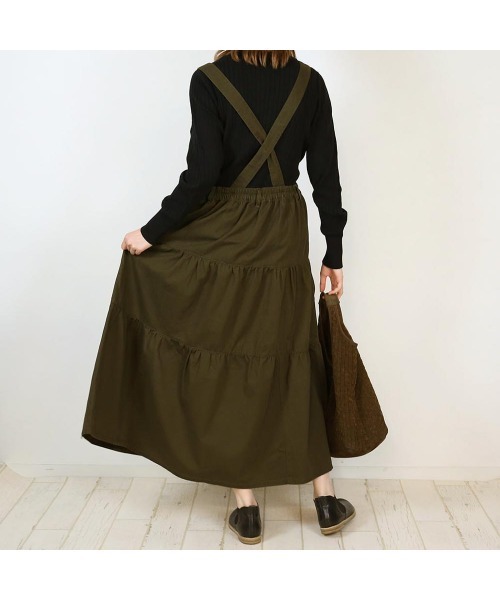 aity(アイティ)の「2wayサロペットティアードマキシスカート(ジャンパースカート・レディース・ブラック/カーキ/ベージュ・M/L/LL/3L/4L)」の7枚目の写真