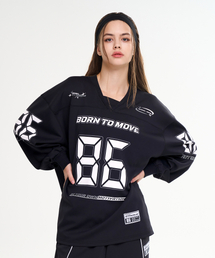 LAZYBEE（レイジービー）の「ジャイアントフィット 長袖Tシャツ ラグビーシャツ オーバーサイズ ヘルス ジムウェア スウェット ランニングジャージ ブロックコア W ブラック（スウェット）」