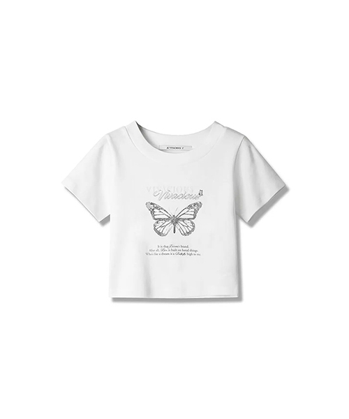 Vivacious(ビバシャス)の「History Crop T-shirt - 3COL(Tシャツ/カットソー・レディース・ブラック/ホワイト/チャコール・MEDIUM/SMALL)」の2枚目の写真