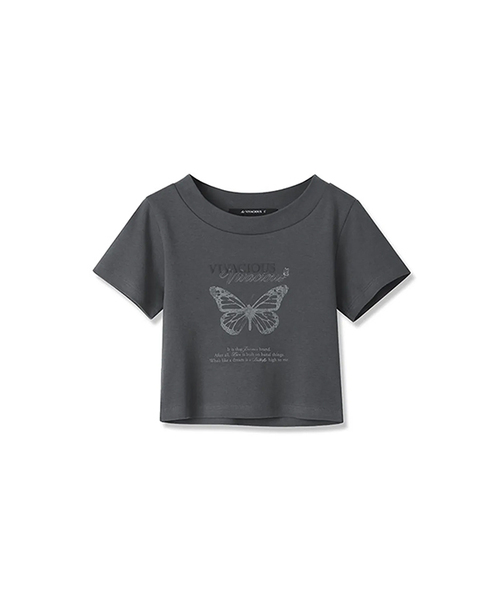 Vivacious(ビバシャス)の「History Crop T-shirt - 3COL(Tシャツ/カットソー・レディース・ブラック/ホワイト/チャコール・MEDIUM/SMALL)」の3枚目の写真
