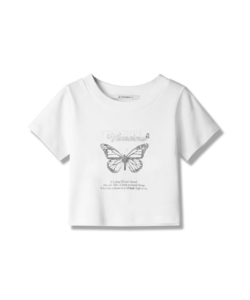 Vivacious(ビバシャス)の「History Crop T-shirt - 3COL(Tシャツ/カットソー・レディース・ブラック/ホワイト/チャコール・MEDIUM/SMALL)」の6枚目の写真
