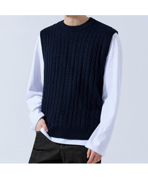 TOPBOY（トップボーイ）の「レギュラーフィット ねじりラウンドニットベスト ネイビー（ベスト）」
