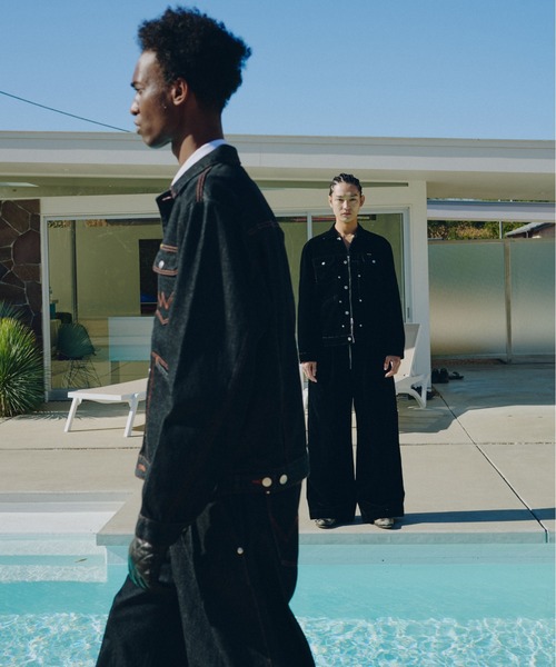 Camphor wood（カンファーウッド）の「【 Wrangler × CamphorWood 】 front zip flocky 2tuck wide baggy flare broken denim trousers / 【ラングラーコラボレーション】2タックワイドバギーフロッキーデニム（デニムパンツ・メンズ・ブラック系2・SMALL/MEDIUM/LARGE）」の21枚目の写真