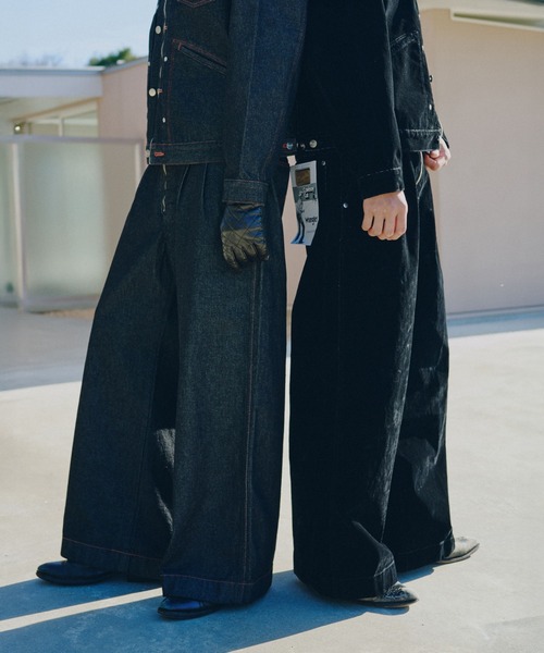 Wrangler × CamphorWood 】 front zip flocky 2tuck wide baggy flare