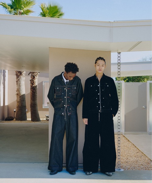 Wrangler × CamphorWood 】 front zip flocky 2tuck wide baggy flare