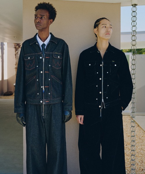 Wrangler × CamphorWood 】 front zip flocky 2tuck wide baggy flare