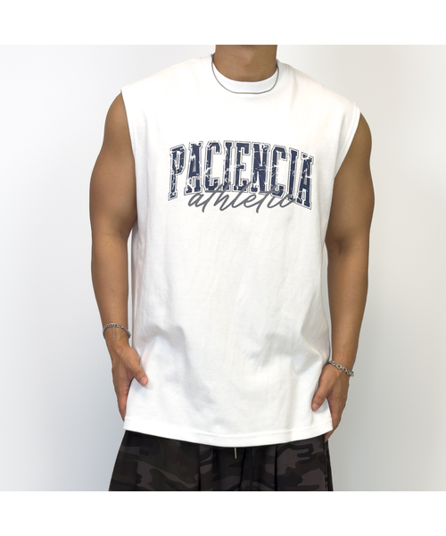 PACIENCIA(パシエンシア)の「BULK-MODE オーバーサイズノースリーブ(Tシャツ/カットソー・メンズ・ホワイト/ブルー/ブラック・LARGE/X-LARGE/XX-LARGE)」の1枚目の写真