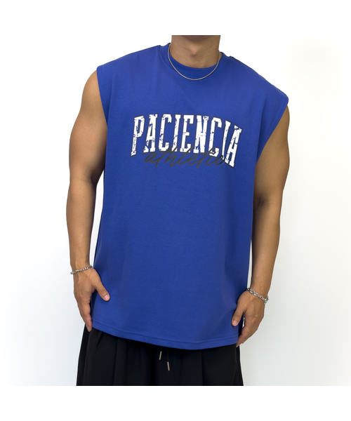 PACIENCIA(パシエンシア)の「BULK-MODE オーバーサイズノースリーブ(Tシャツ/カットソー・メンズ・ホワイト/ブルー/ブラック・LARGE/X-LARGE/XX-LARGE)」の3枚目の写真
