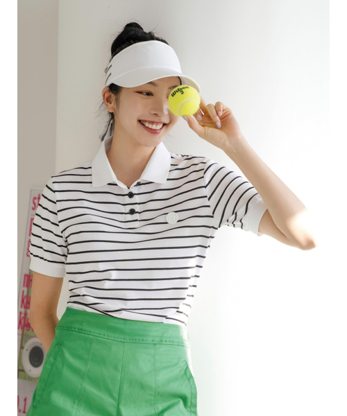 NITINA(ニティナ)の「ストライプカラーTシャツBK(ポロシャツ・レディース・ブラック・SMALL/MEDIUM)」の2枚目の写真