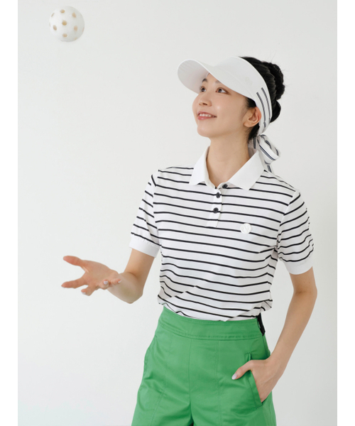 NITINA(ニティナ)の「ストライプカラーTシャツBK(ポロシャツ・レディース・ブラック・SMALL/MEDIUM)」の3枚目の写真