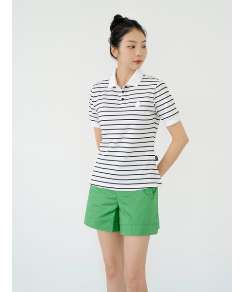 NITINA(ニティナ)の「ストライプカラーTシャツBK(ポロシャツ・レディース・ブラック・SMALL/MEDIUM)」の4枚目の写真