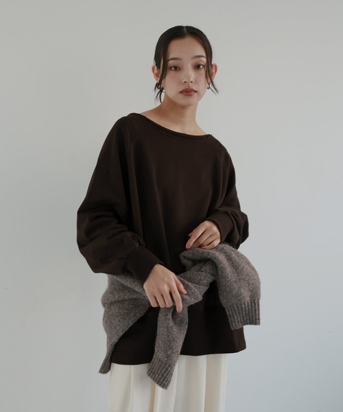 hellam(へラム)の「ボートネックワイドスウェット(スウェット・レディース・ブラック/アイボリー/ピンク/ブラウン/杢グレー・FREE)」の1枚目の写真