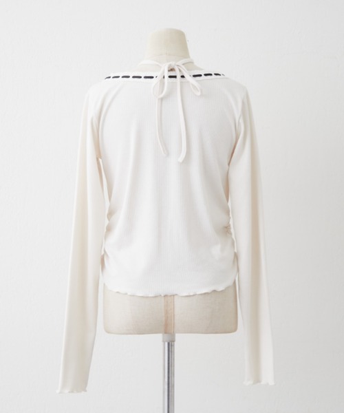 continuer de NICE CLAUP（コンティニューデナイスクラップ）の「衿レースリボンテレコトップス（Tシャツ/カットソー・レディース・その他11/ドット/アイボリー/ブラック・FREE）」の6枚目の写真