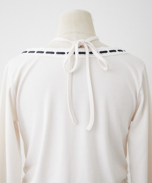 continuer de NICE CLAUP（コンティニューデナイスクラップ）の「衿レースリボンテレコトップス（Tシャツ/カットソー・レディース・その他11/ドット/アイボリー/ブラック・FREE）」の7枚目の写真