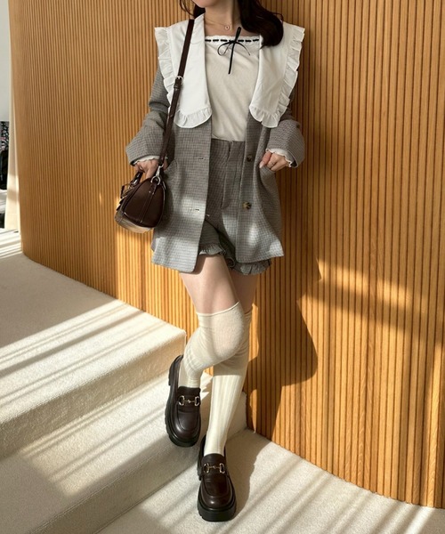 continuer de NICE CLAUP（コンティニューデナイスクラップ）の「衿レースリボンテレコトップス（Tシャツ/カットソー・レディース・その他11/ドット/アイボリー/ブラック・FREE）」の12枚目の写真