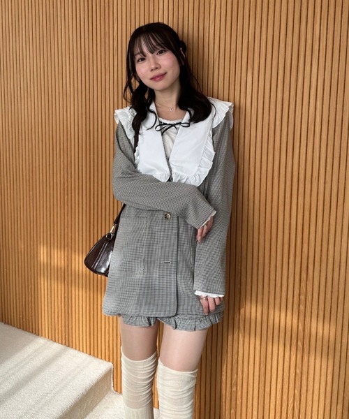 continuer de NICE CLAUP（コンティニューデナイスクラップ）の「衿レースリボンテレコトップス（Tシャツ/カットソー・レディース・その他11/ドット/アイボリー/ブラック・FREE）」の11枚目の写真