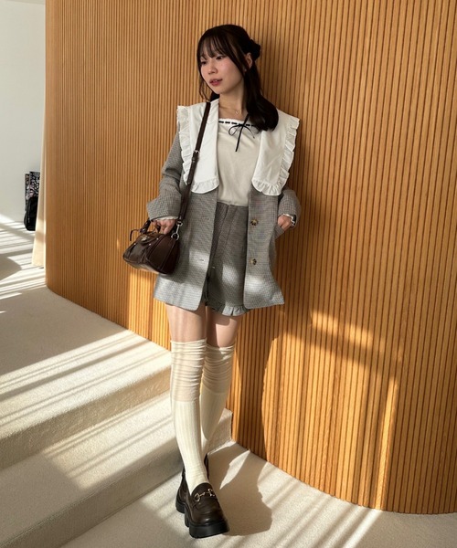 continuer de NICE CLAUP（コンティニューデナイスクラップ）の「衿レースリボンテレコトップス（Tシャツ/カットソー・レディース・その他11/ドット/アイボリー/ブラック・FREE）」の13枚目の写真