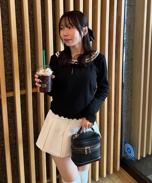 continuer de NICE CLAUP（コンティニューデナイスクラップ）の「衿レースリボンテレコトップス（Tシャツ/カットソー・レディース・その他11/ドット/アイボリー/ブラック・FREE）」の15枚目の写真