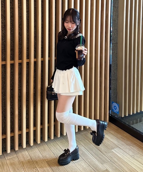 continuer de NICE CLAUP（コンティニューデナイスクラップ）の「衿レースリボンテレコトップス（Tシャツ/カットソー・レディース・その他11/ドット/アイボリー/ブラック・FREE）」の14枚目の写真