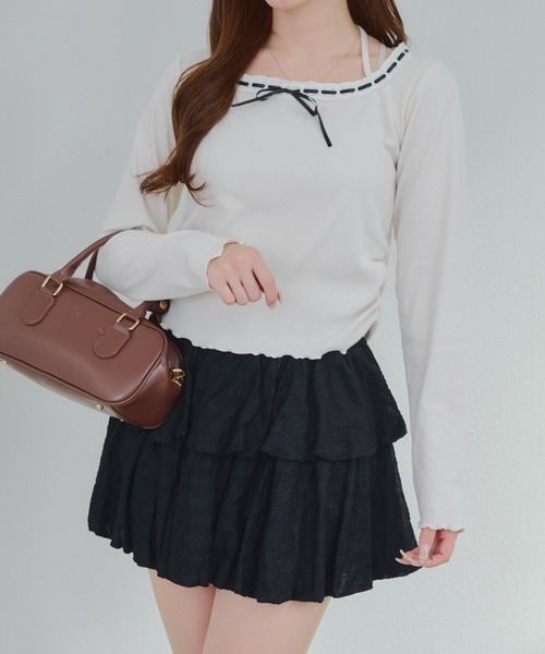 continuer de NICE CLAUP（コンティニューデナイスクラップ）の「衿レースリボンテレコトップス（Tシャツ/カットソー・レディース・その他11/ドット/アイボリー/ブラック・FREE）」の20枚目の写真