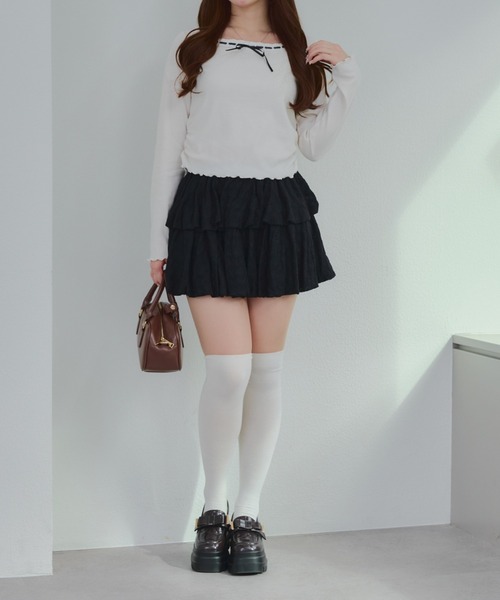 continuer de NICE CLAUP（コンティニューデナイスクラップ）の「衿レースリボンテレコトップス（Tシャツ/カットソー・レディース・その他11/ドット/アイボリー/ブラック・FREE）」の21枚目の写真