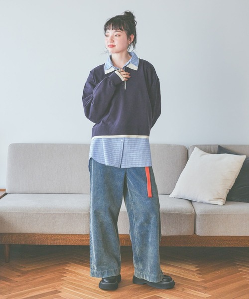 niko and...（ニコアンド）の「ポイント刺繍オックスシャツ（シャツ/ブラウス・レディース・ブルー/ベージュ/ピンク・SHORT/MEDIUM）」の6枚目の写真