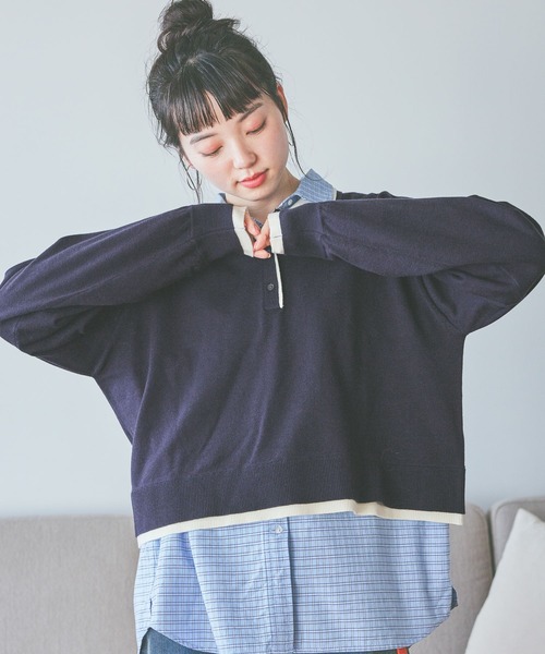 niko and...（ニコアンド）の「ポイント刺繍オックスシャツ（シャツ/ブラウス・レディース・ブルー/ベージュ/ピンク・SHORT/MEDIUM）」の7枚目の写真