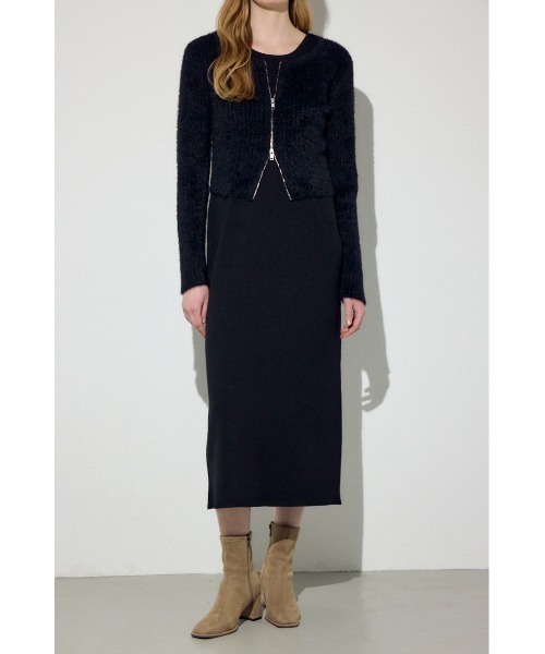 AZUL by moussy(アズールバイマウジー)の「【身長/骨格別着用画像あり】Wジップシャギーカーデセットニットワンピース 秋服 冬服 2セット カーディガン(ワンピース・レディース・グレー/ブラック/ブラウン・SMALL/MEDIUM)」の2枚目の写真