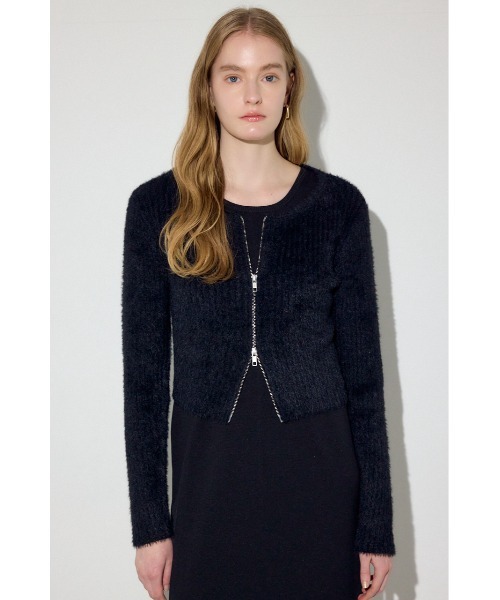 AZUL by moussy(アズールバイマウジー)の「【身長/骨格別着用画像あり】Wジップシャギーカーデセットニットワンピース 秋服 冬服 2セット カーディガン(ワンピース・レディース・グレー/ブラック/ブラウン・SMALL/MEDIUM)」の16枚目の写真