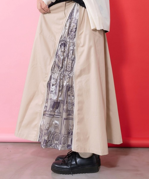 ScoLar（スカラー）の「161615：無地×動物たちの肖像柄 4wayツイルスカート（スカート・レディース・ベージュ/カーキ/ブラック・M）」の2枚目の写真