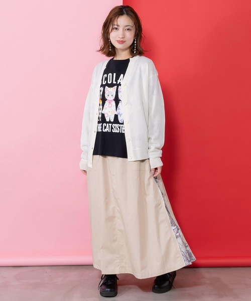 ScoLar（スカラー）の「161615：無地×動物たちの肖像柄 4wayツイルスカート（スカート・レディース・ベージュ/カーキ/ブラック・M）」の6枚目の写真