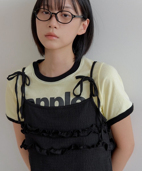 UNE MANSION(ユヌマンション)の「【UNE ORIGINAL】【レイヤードにも!】【肩紐調節可能】ダブルフリルリボンキャミワンピース(キャミソール・レディース・ブラック/クリーム・FREE)」の5枚目の写真